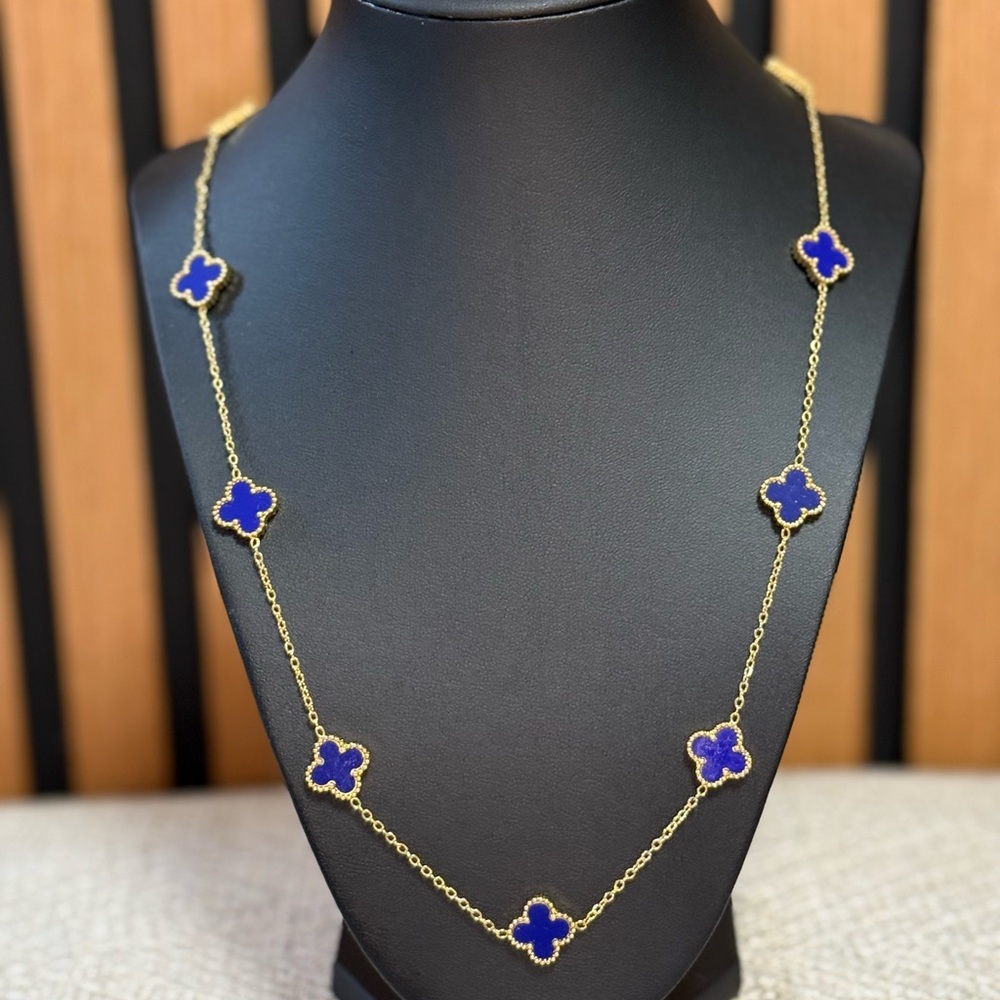 Elegant Gold and Blue Clover Necklace